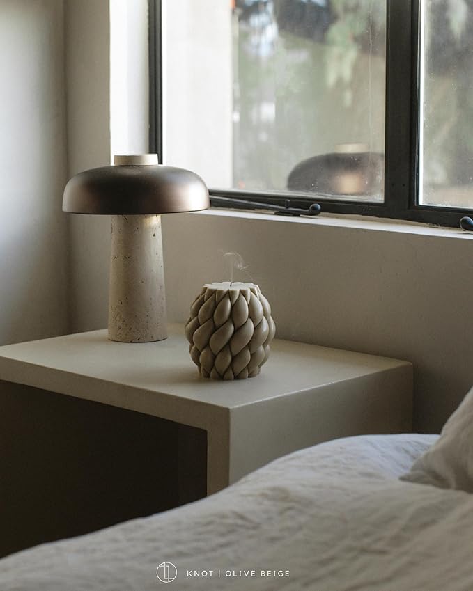 LAWA Knot Ball Candle - Large Beautiful Handmade Pillar Scented Soy Wax Elegant Bubble Aesthetic Candle Housewarming Gift Home Room Shelf Decor Idea Olive Beige