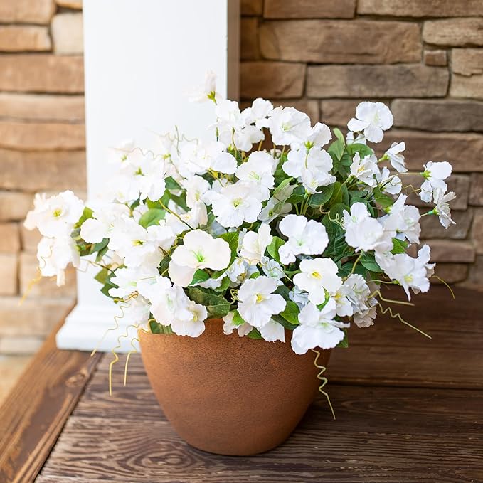 Fake Hibiscus Artificial Flowers for Outdoors Spring Summer Decoration, 6 Bundles Silk White Hibiscus Flowers Bouquet UV Resistant Look Real Faux Plants for Outside Planter Front Door Porch Balcony