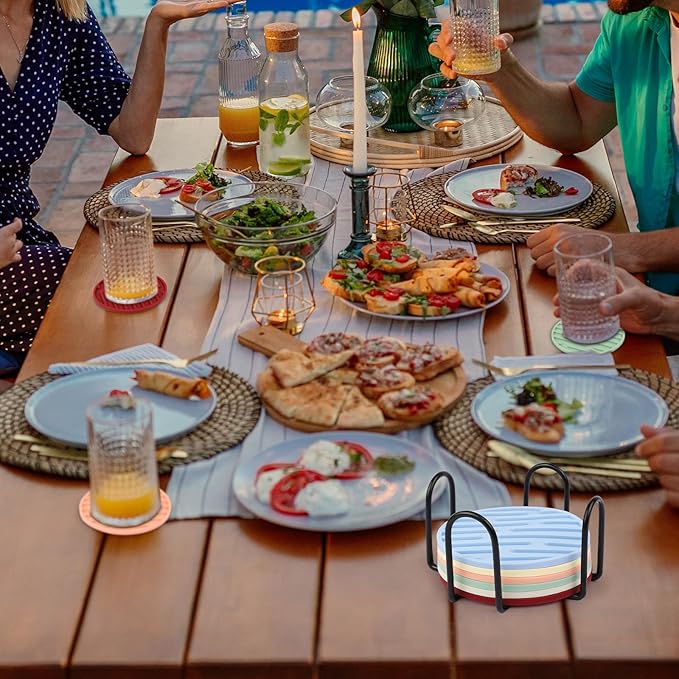 Silicone Coasters for Drinks Coaster Set of 6 pcs Cup Coasters with Holder for Coffee Table for Home Decor for Kinds of Cups Cute Tabletop Protection Suitable Gift for Friend Rubber Drink Coaster Set