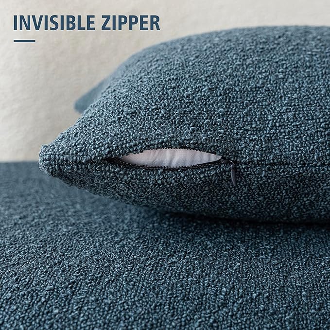 Foindtower Pack of 2 Modern Textured Boucle Throw Pillow Covers Accent Solid Decorative Lumbar Pillow Cases Cozy Couch Cushion Case for Chair Sofa Bedroom Living Room Home Decor, 12 x 20 Inch,Blue