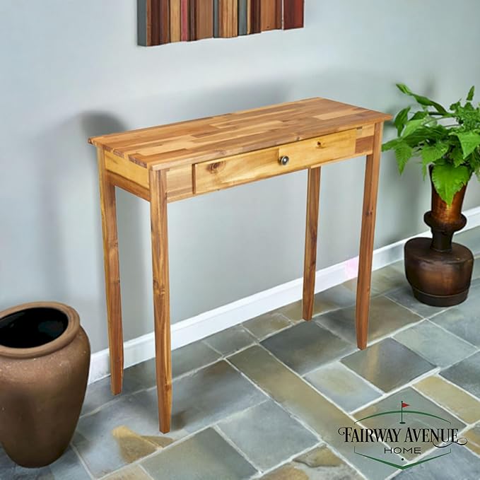 Solid Acacia Console Table w/Drawer