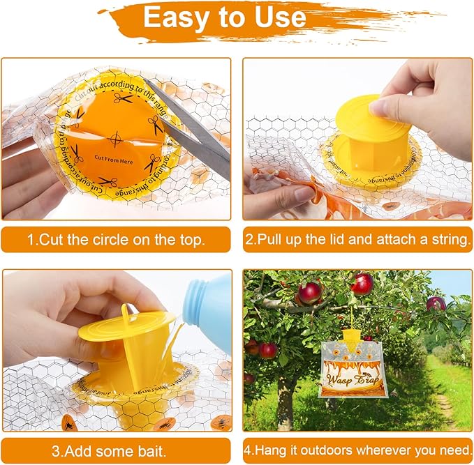 6 Pack Disposable Wasp Traps Outdoor Hanging Carpenter Bee Traps for Outside Yellow Jacket Trap Hornet Trap Wasp Catcher Killer for Bug Flies Patio Garden