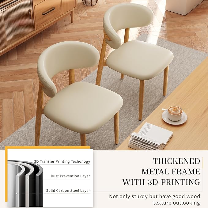 Kitchen Dining Chairs Set of 6 Modern Leather Farmhouse Dining Room Chair with Metal Legs, Beige