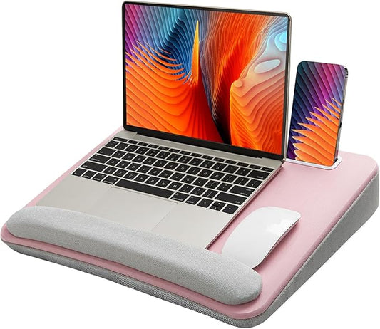 HUANUO Lap Laptop Desk - Portable Lap Desk with Cushion, Fits up to 15.6 inch Laptop, Anti-Slip & Storage Function - Pink