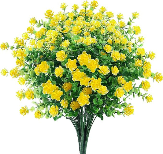 GREENRAIN Artificial Flowers Outdoor Fake Flowers for Decoration UV Resistant No Fade Faux Plastic Plants Garden Porch Window Box Décor (6 Bundles, 2#Yellow)