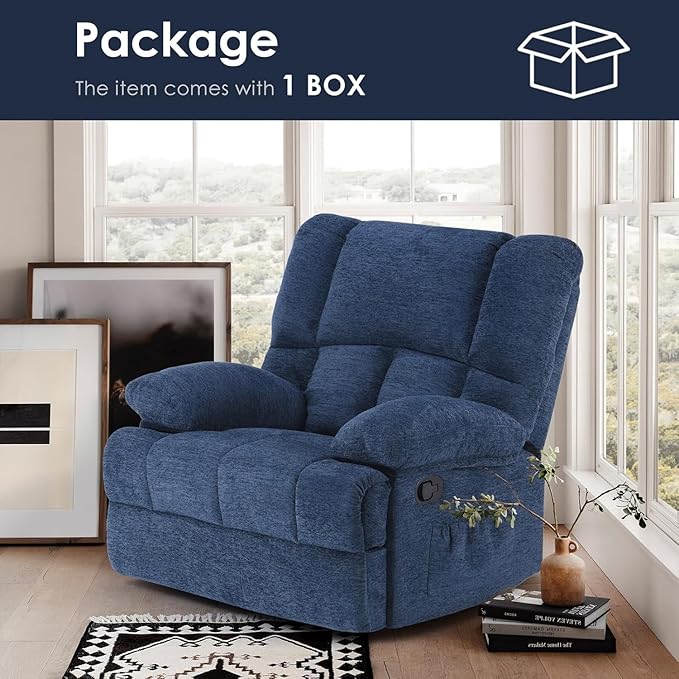 Oversized Rocker Recliner Chair, Wide Rocker Chair with Adjustable Backrest Footrest, Oversized Recliner for Adults, Reclining Sofa for Living Room, Navy