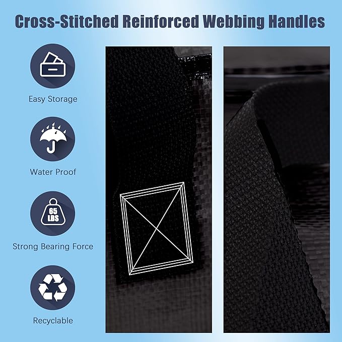 12 Pack Large Strong Moving Bags with Zippers & Carrying Handles - Water-Resistant - Heavy Duty Storage Tote for Space Saving Moving Storage, Fold Flat, Alternative to Moving Box (Black)