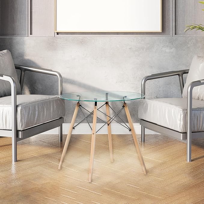 Fab Glass and Mirror Wood Table Bases with Round Glass Dining Table Top 36 Inches-1/2 Thick, Elegant Dining Table Round, Perfect for Glass Kitchen Table Design and Versatile Decor