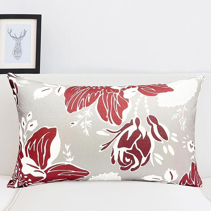 Decorative Throw Pillow Covers Set of 4 Wine Red Pillow Covers 12x20 inch Throw Pillow Cases Linen Square Pillow Case,Farmhouse Outdoor Modern Boho Pillow Covers for Couch Sofa Living Room