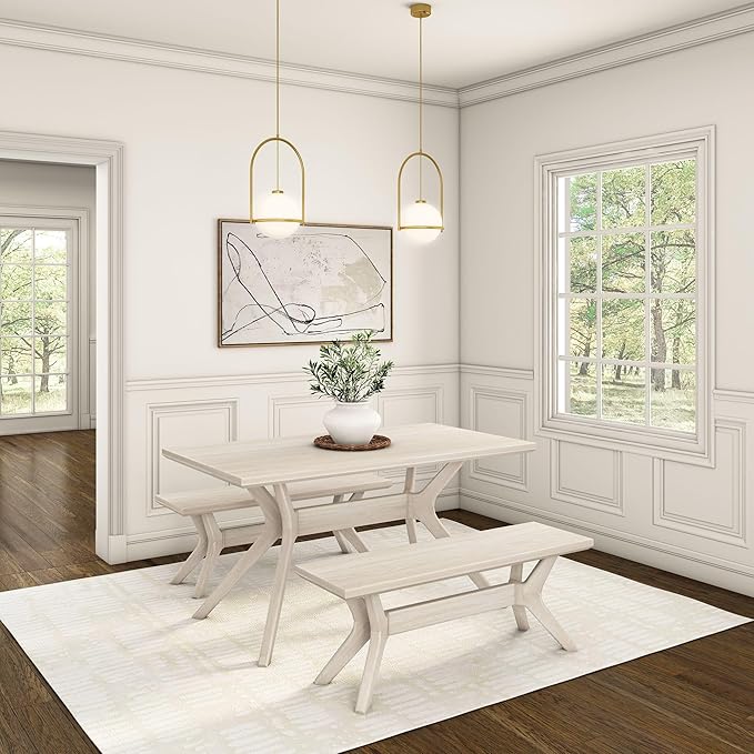 Plank+Beam Verso Rectangular Dining Table, 60 Inch Solid Pine & Rubberwood, Coastal White