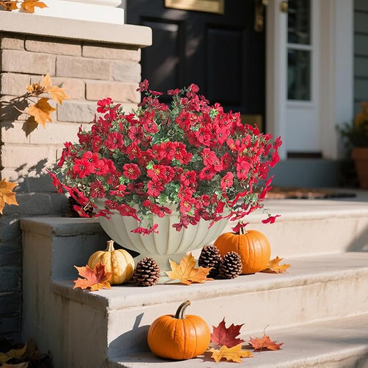 Artificial Mums for Outdoors Garden Home Fall Decor uv Resistant Outdoor Faux Plants Indoor Plastic Fake Plants Greenery Boxwood Porch Patio Fake Mums Flowers 12 Bundles Yard Decorations