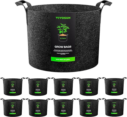 VIVOSUN 10-Pack 25 Gallon Grow Bags, Reinforced Planter Fabric Pots for Gardening Black