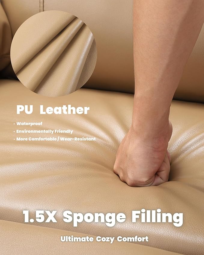 Garvee Oversized Recliner Chair Living Room Recliner Adjustable Backrest & Footrest 1.5X Sponge Filling with Massage & Heat - Khaki