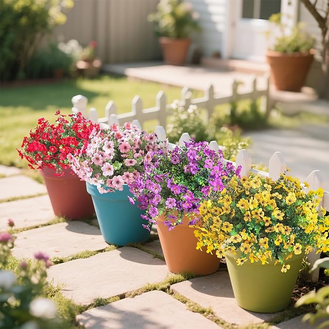 Artificial Mums for Outdoors Garden Home Fall Decor uv Resistant Outdoor Faux Plants Indoor Plastic Fake Plants Greenery Boxwood Porch Patio Fake Mums Flowers 12 Bundles Yard Decorations