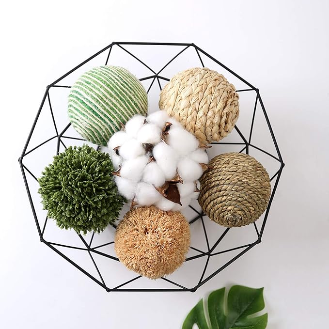 6pcs 3.5inch Woven Wicker Rattan Balls Decorative Ball Twig Orbs Green Orbs Vase Bowl Filler for Tabletop Decor