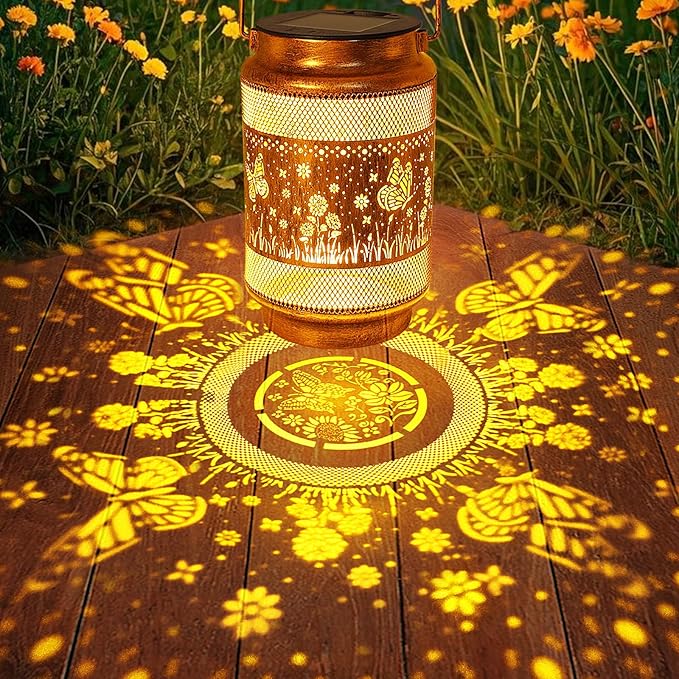 Butterfly Solar Lanterns Outdoor Waterproof with Shepherd Hook, Birthday Gifts for Christmas Women Mom Grandma, Metal Solar Hanging Lights Garden Decor for Outside Yard Patio Pathway Backyard Porch