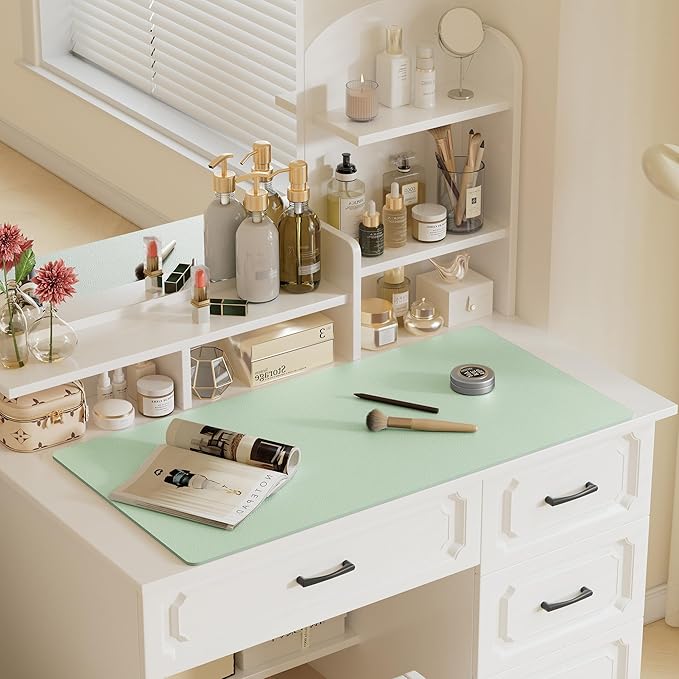 Aothia Faux Leather Desk Mat – Large Mouse Pad, Non-Slip PU Leather Blotter, Waterproof Writing Surface for Office and Home (Aqua, 47.2" x 23.6")