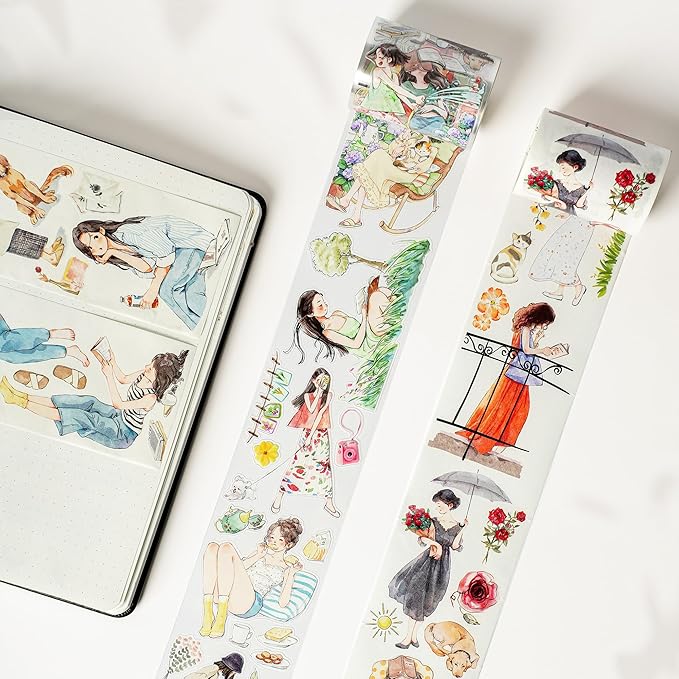 WT Pre-Cut Leisurely Days Washi Tape Roll, Original Designs, Decorative for Bible Journaling, Bullet Journals, Scrapbooks, Planners & DIY Craft Supplies