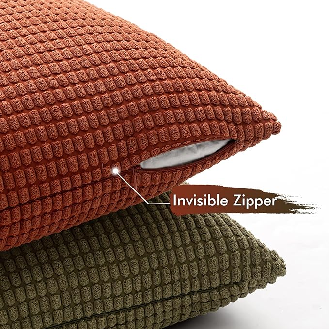 MIULEE Modern Farmhouse Decorative Euro Sham Pillow Covers 24x24 Set of 4 Natural Rustic Throw Pillows Neutral Warm Soft Corduroy Couch Pillowcases Home Decor for Sofa Living Room Bed Brown Green