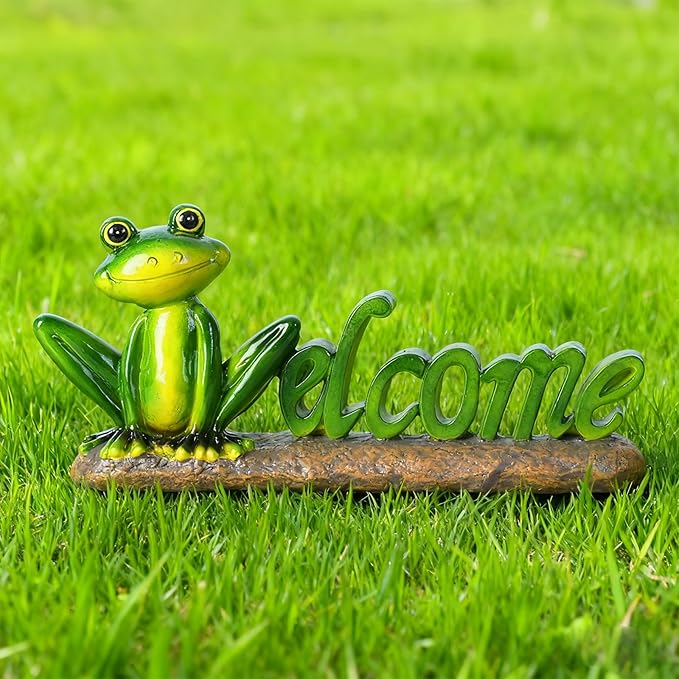 Frog Welcome Statue Outdoor,Resin Creative Decoration,Garden Entryway Decor,Cute Personalized Home Front Porch