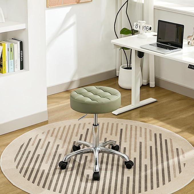 Rolling Stools with Wheels (Adjustable Height 20-27 inch) (Quiet Wheels and Aluminum Base) Multifunctional Nail Tattoo Vanity Massage Stool (Green)