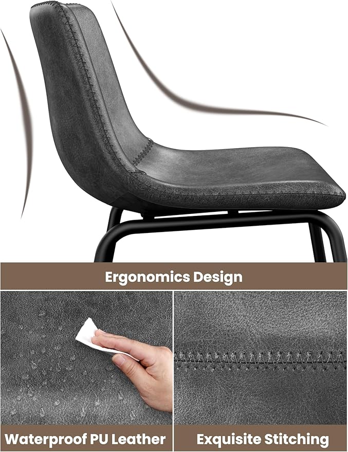 Bar Stools Set of 2, 30 Inches Counter Height Bar Stools with Back, Modern Faux Leather Barstools with Metal Legs and Footrest, Bar Chairs for Kitchens Island (Gray)