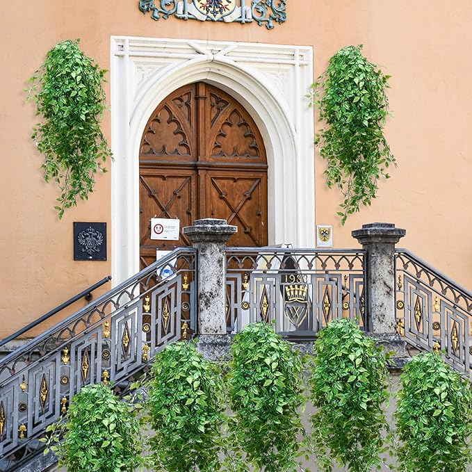 Hoteam 12 Pcs Artificial Hanging Plants 32 Inch Fake Ivy Vines with Fake Leaves Patio Artificial Plants Greenery for Living Room Indoor Outdoor Wall, No Basket (Vine)