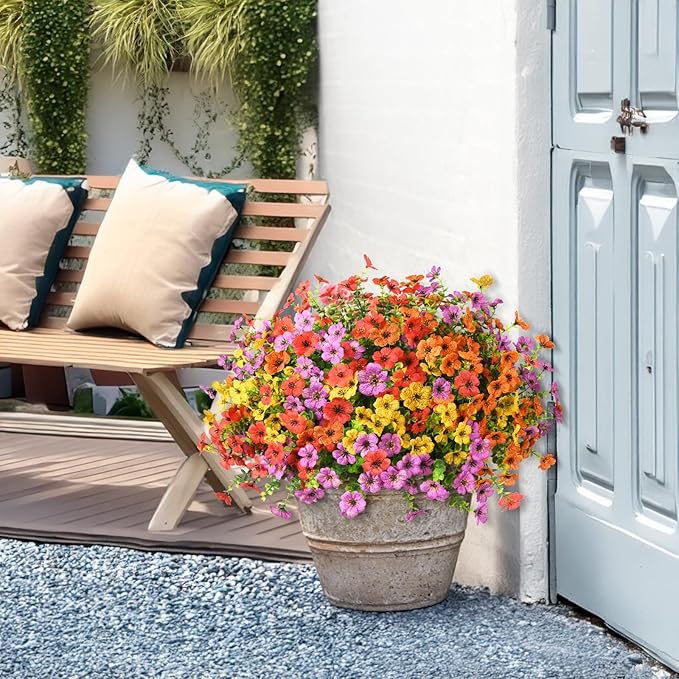 Artificial Flowers Faux Plants Outdoor Fake Flowers Spring Decor,12 Bundles Realistic Plastic Plant Colorful Daisy UV Resistant for Porch Patio Home Yard Garden Window Box Pot Planters
