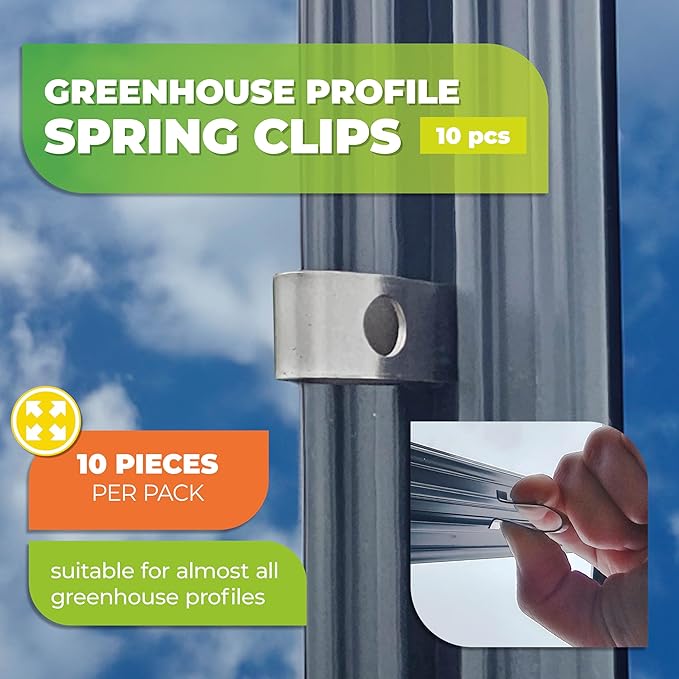 Bio Green Greenhouse Profile Spring Clips | for Hanging Lamps, Plants, etc. | 10 Pcs | Stainless Steel | Robust | Universal Fit for Greenhouse Profiles