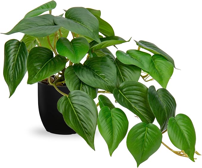 DILATATA Fake Plants Indoor 8 Inch Artificial Pothos Plant in Black Plastic Pot - Faux Potted Pothos Plant for Home Aesthetic Decor Living Room Shelf Office