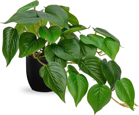 DILATATA Fake Plants Indoor 8 Inch Artificial Pothos Plant in Black Plastic Pot - Faux Potted Pothos Plant for Home Aesthetic Decor Living Room Shelf Office