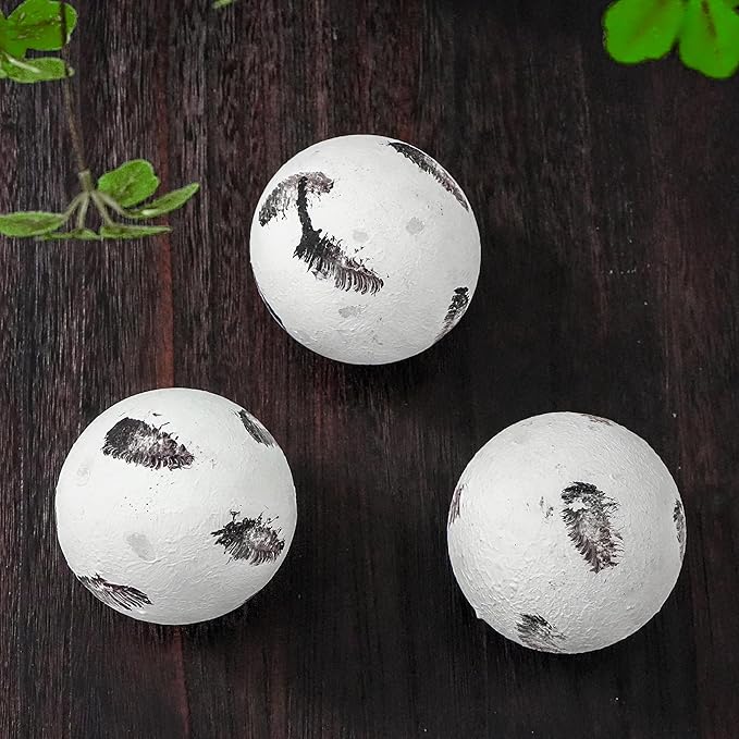 Decorative Balls for Centerpiece, Set of 3, 4 inch, Feather Pattern, Coffee Table Decor