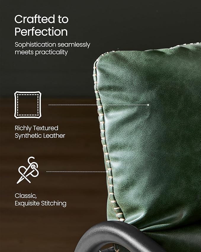 VASAGLE EKHO Collection - Accent Chair, Metal Framed Armchair, Synthetic Leather with Stitching, Mid-Century Modern, Sling Chair for Living, Bedroom, Reading Room, Lounge, Forest Green ULAC014C01