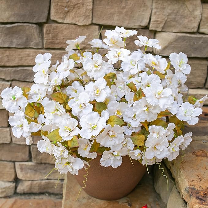 INSPRING Fake Fall Flowers Artificial Mums for Outdoors Autumn Decoration, Faux Silk Flowers Plants Realistic UV Resistant Tropical Flower Artificial for Outside Planter Patio (FWhite, 6 Bundles)