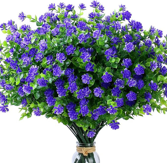 SITUMEIZI 8 Bundles Purple Artificial Flowers Outdoor Fake Flower Plastic UV Resistant Shrubs Greenery Plants Hanging Decorations Garden Porch Window Box Farmhouse Outside Summer Indoor Decor