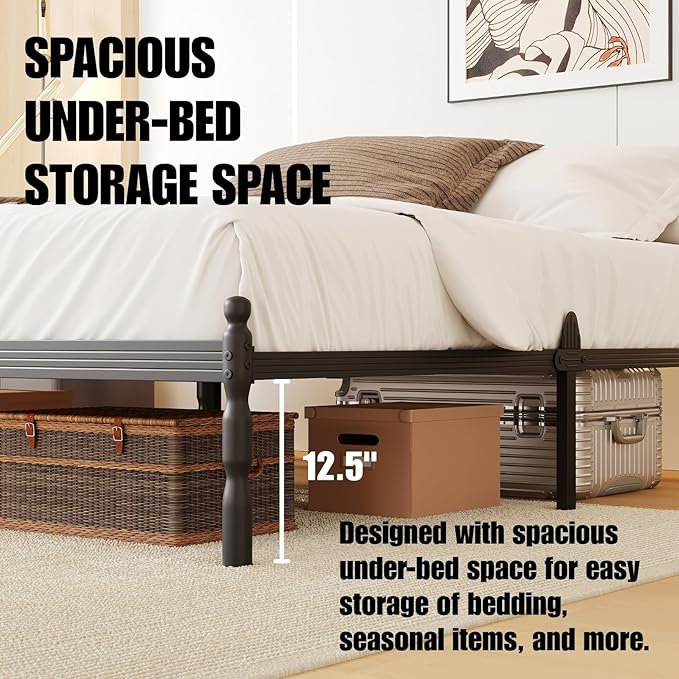 14 Inch Twin Size Bed Frames with 2 Pcs Mattress Slide Stopper, Twin Platform Bed Frame Metal, Heavy Duty, Non-Slip, Easy Assembly, No Box Spring Needed