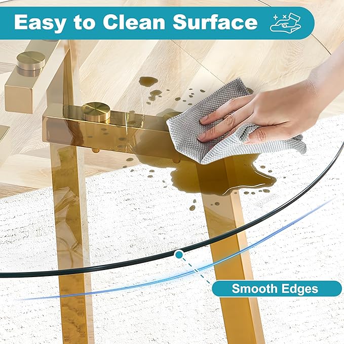 Round Dining Table for 4 Modern 36" Round Glass Dining Table Kitchen Table with Glass Tabletop and Metal Legs for Dining Room and Kitchen, Gold