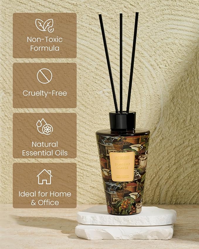 M&SENSE Roasted Coffee Reed Diffuser Set - 8.79fl oz Home Fragrance Non-Toxic Essential Oil Diffuser with All Natural Sticks, Long Lasting Air Freshner Gifts for Home Fragrance Decor