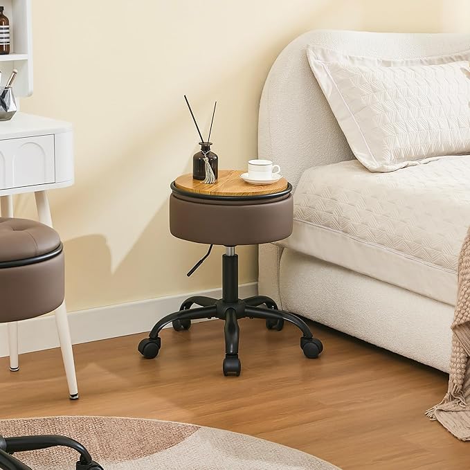 Rolling Salon Stool, Adjustable Tattoo Stool 20.67’’-24.61’’, Coffee Brown Esthetician Swivel Chair