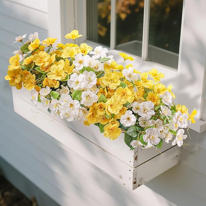 INSPRING Fake Fall Flowers Artificial Mums for Outdoors Autumn Decoration, Faux Silk Flowers Plants Realistic UV Resistant Tropical Flower Artificial for Outside Planter Patio (2MixHB, 6 Bundles)