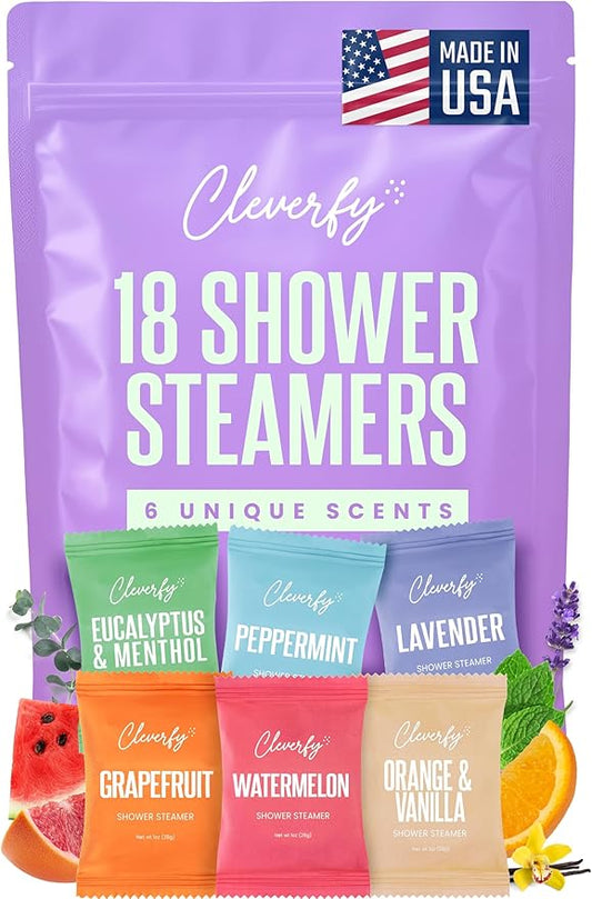 Cleverfy Shower Steamers Aromatherapy for Women and Men – Self-Care Shower Bombs for Stress Relief and Relaxation – 18 Tablets