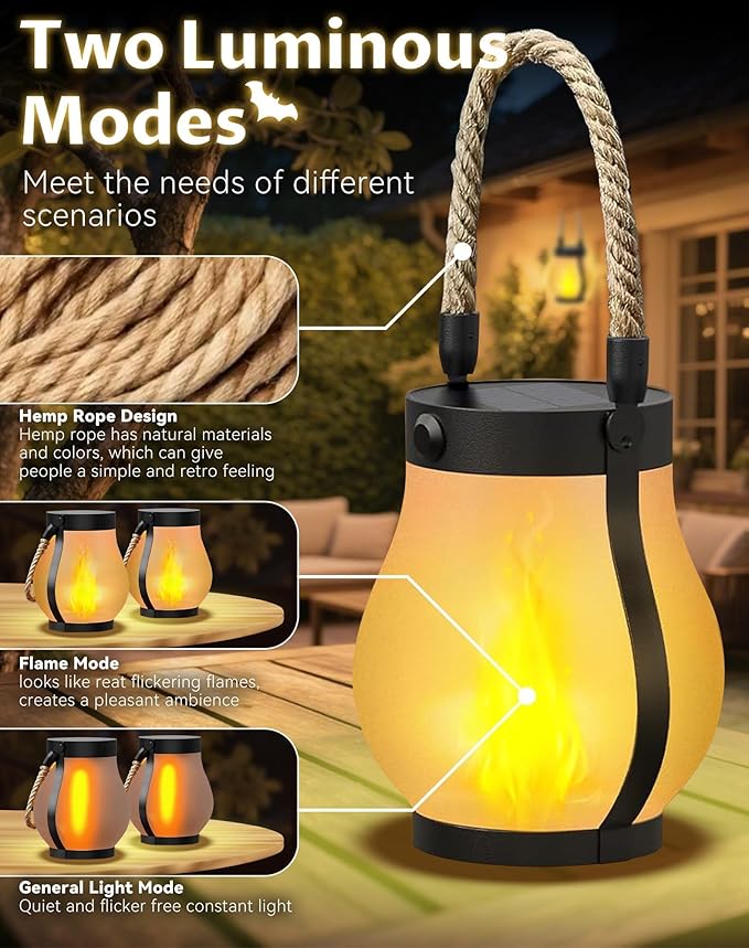 Kaliqo Solar Lanterns Outdoor Lights, Hemp Rope Flame Lights, Dancing Flame Solar Lights,It is Suitable for Outdoor Camping, Home Garden Decoration, Etc. (4pcs)