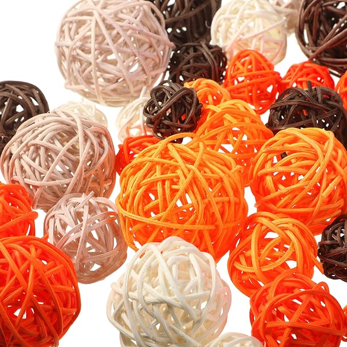 Patelai 36 Pcs Wicker Rattan Balls Decorative Balls for Vase Centerpiece Bowls Orbs Filler for Home Decor,4 Sizes(Bright Color)