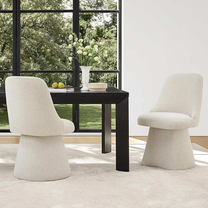 Swivel Dining Chair Mid Century Modern DeskChair High Back Upholstered Linen Fabric SideChair for Kitchen Diningroom Bedroom,Linen,2 Box