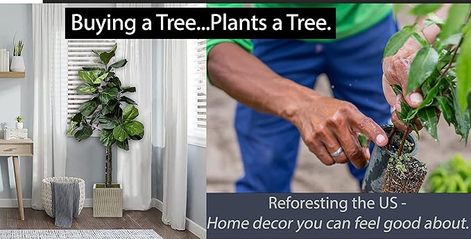 Cypress & Alabaster Handmade 5ft Fiddle Leaf Fig Ficus Lyrata Artificial Tree with Ethically Sourced Real Wood Trunks, Hypoallergenic, 5-Foot, Green