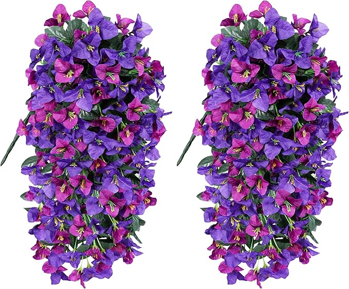 Bougainvillea Artificial Hanging Flowers Plants for Outdoors Decoration, 2pcs Fake Flowers Silk Bougainvillea Vines Realistic UV Resistant Faux Flowers for Outdoor Planters Porch Patio, Mix