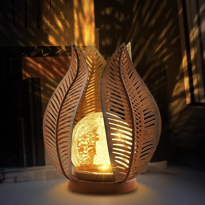 Solar Outdoor Lights Garden Decor Waterproof Crackle Glass Globe,Metal Yard Art Outdoor Solar Garden Lights for Decor Yard,Porch,Patio Decorations.Gardening Gifts for Women/Mom.