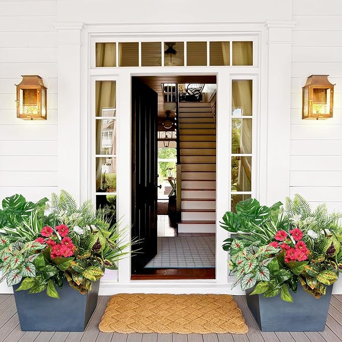 19PCS Artificial Plants Outdoor UV Resistant Faux Greenery Stems & Flowers Realistic Fake Shrubs Bushes for Patio Garden Front Porch Yard Decor