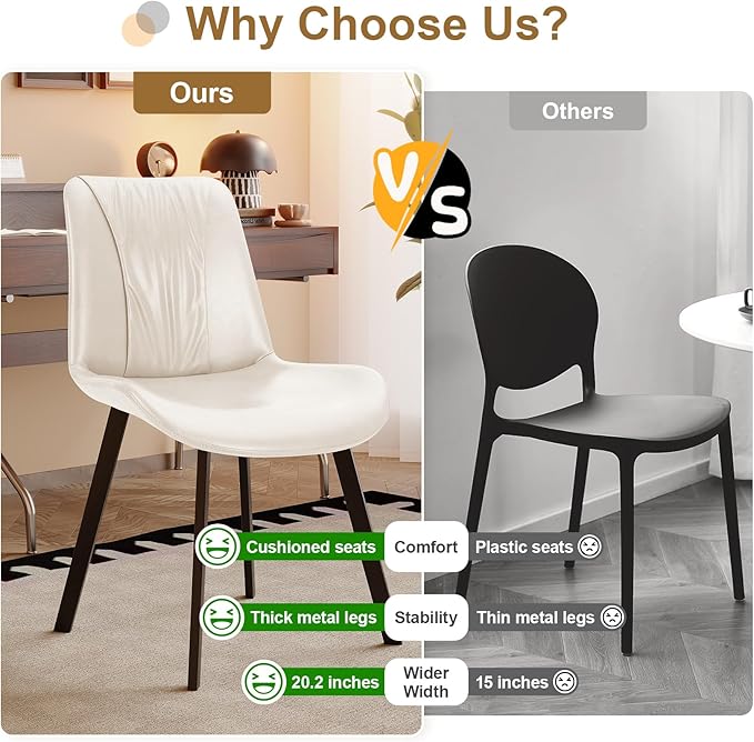 Upholstered Dining Chairs Set of 4, Modern Kitchen & Dining Room Chairs, Faux Leather, Sturdy Metal Legs, for Living Room, Cafe & Restaurant- White