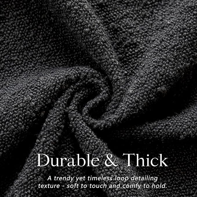 Foindtower Set of 2, Decorative Textured Boucle Throw Pillow Covers Accent Solid Pillow Cases Neutral Soft Cozy Couch Cushion Case for Chair Sofa Bedroom Living Room Home Decor 16 x 16 Inch Black